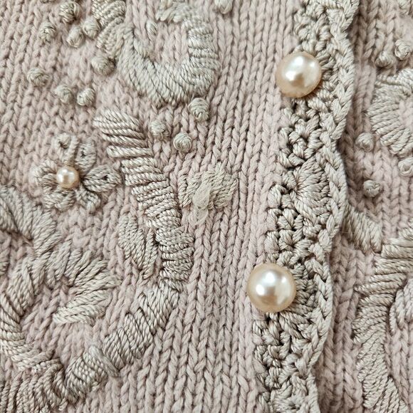Kimberly Hope Vintage Knit, Embroidered, and Beaded Cardigan Sweater Beige Med - Picture 3 of 10